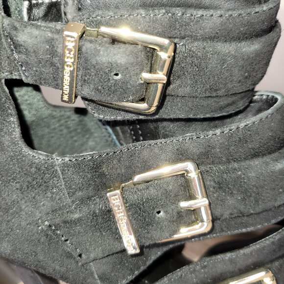 BCBG Generation Black Suede Pointy Strappy High Heels with Gold Buckles Size 8 - Picture 6 of 10